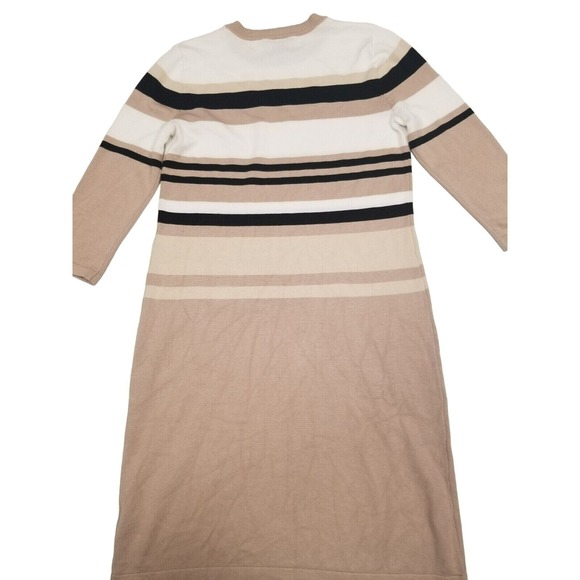 Allison Brittney Women S Striped Knit Sweater Dress Midi Tan Black Y2K 90s - Picture 2 of 8